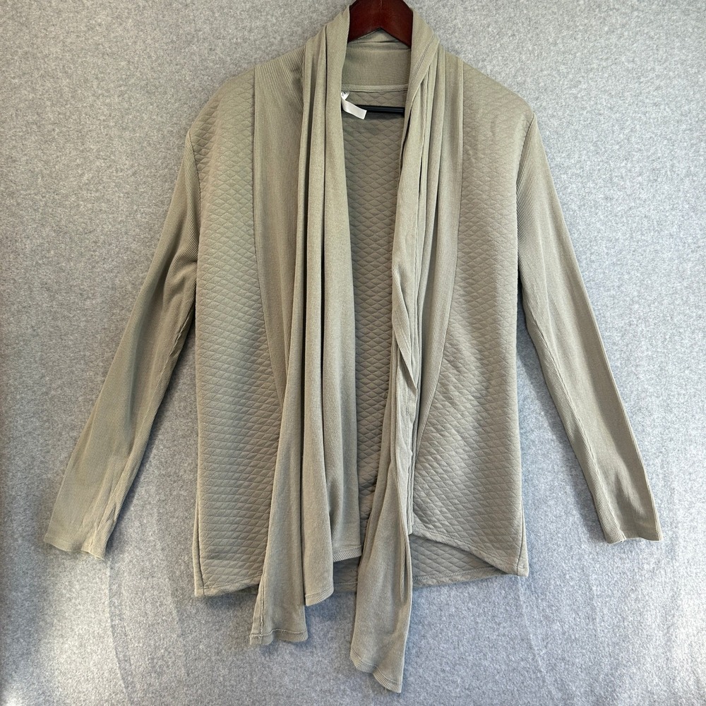 Fabletics XL Astoria Quilted Shrug Cardigan Sweater Light Gray Draped Open Front